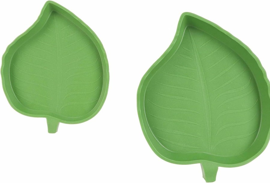 Reptiles & Amphibian LinaLife | Linalife 2 Sizes Reptile Leaf Food Water Bowl Plate Dish Tortoise Terrarium Lizard Vivarium,2 Pieces Leaf Reptile Food Water Bowl Plate Dish For Tortoise Corn Snake Crawl Pet Drinking And Eating