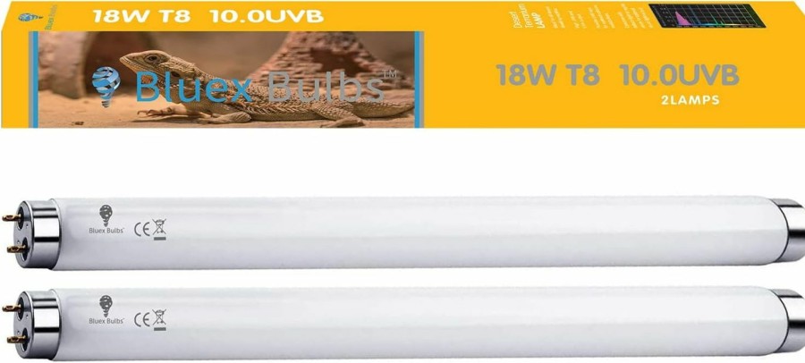 Reptiles & Amphibian Bluex Bulbs | 2 Pack 15W-Watt T8 Reptile Light Desert Uva Uvb 10.0 Fluorescent Tube - 18\" Terrarium Hood Light Suitable For Desert Reptile Lizards Bearded Dragons & More Promotes Natural Behavior Uvb Bulb (18 Inch)