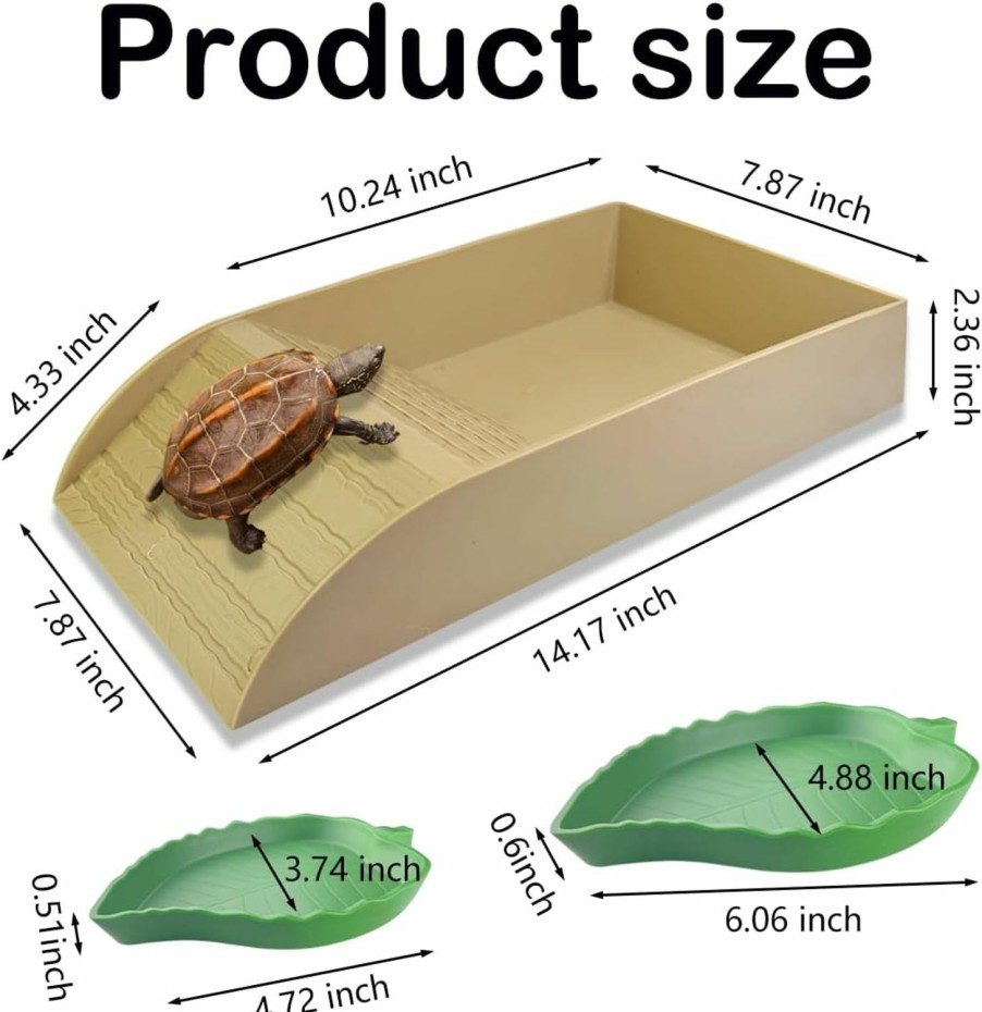 Reptiles & Amphibian Quaocens | 3 Pcs Tortoise Food Dish With Ramp And Tortoise Water Bowl,Gray Reptile Water Bowl,Reptile Water Dish Amphibians Habitat,Reptile Water Bowl For Turtles,Horned Frogs And Lizards