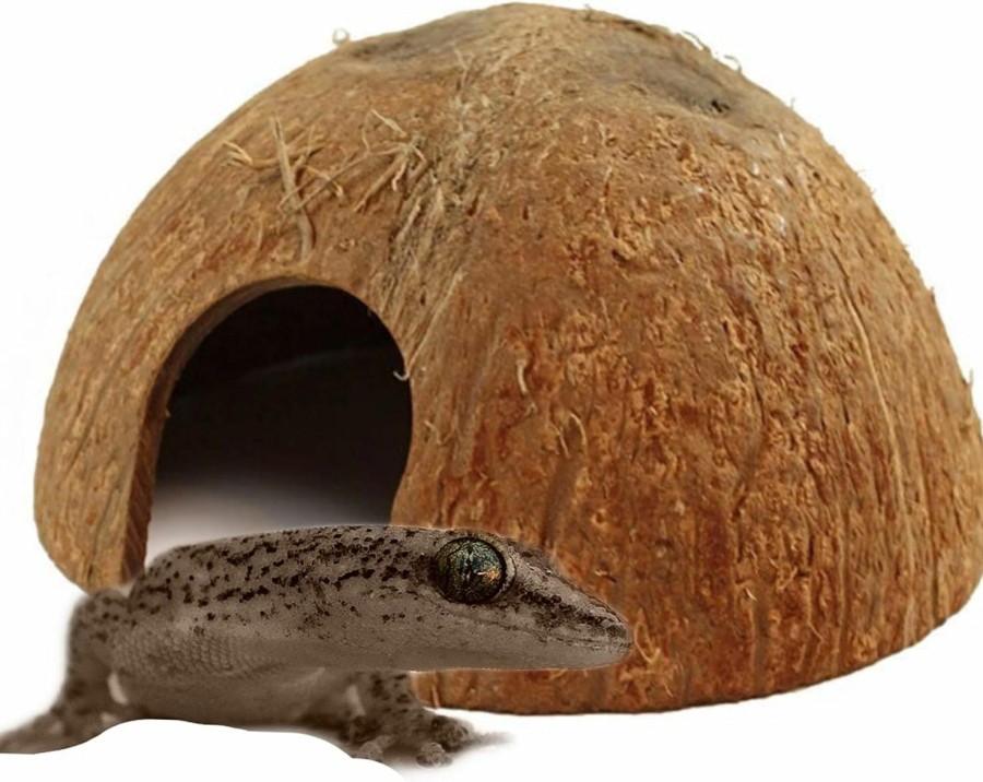 Reptiles & Amphibian Generic | Hexagrowth Coconut Hideouts, Reptile, Hermit, Lizard, Aquarium Decor For Fish, Brown