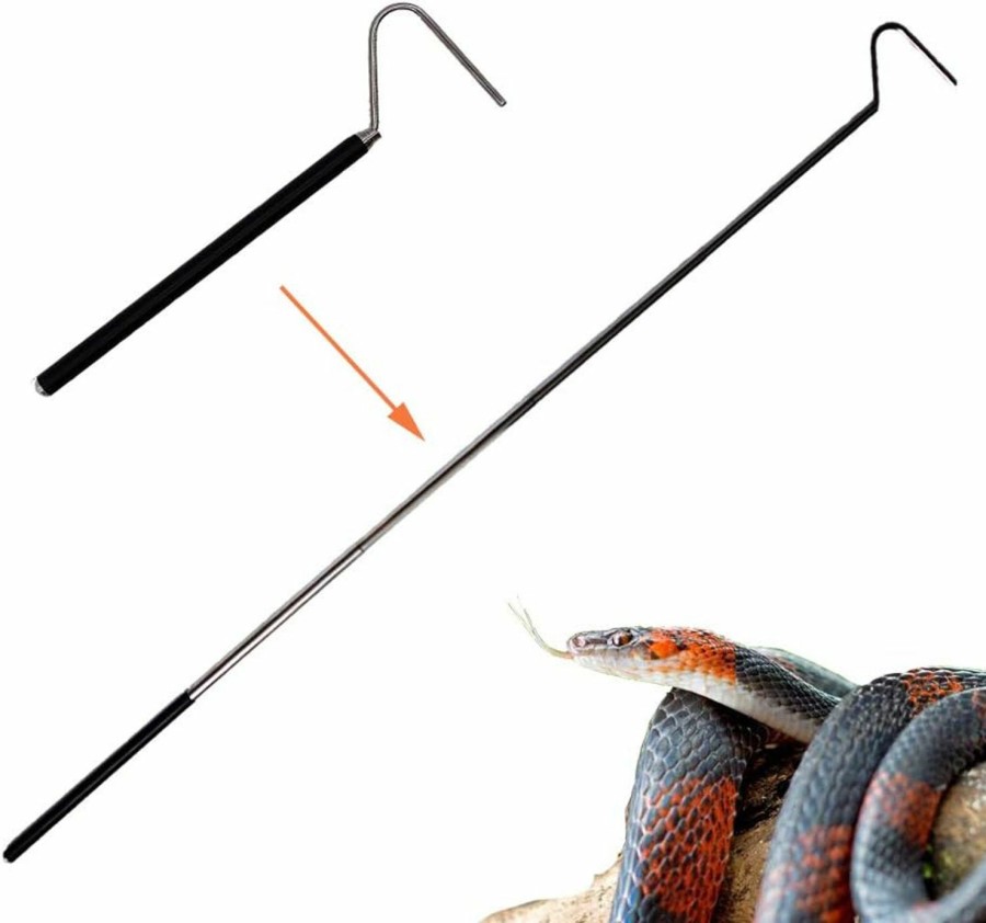 Reptiles & Amphibian FOIBURELY | Portable Folding Pocket Stainless Steel Snake Hook, 39.3 \"Extension, Retractable Snake Hook, Reptile, Small Snake Pet Snake Picking And Handling Tools