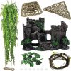 Reptiles & Amphibian MUYG | Muyg Tank Accessories For Bearded Dragon Include Resin Classical Castle Reptile Hammocks Climb Habitat Hanging Jungle Vines Flexible Leaves Climbing Decor For Chameleon Lizard Gecko Spider(6 Pcs)