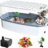 Reptiles & Amphibian VERABE | Verabe Small Turtle Tank With Lid, Acrylic Turtle Aquarium With Water Pump, Full View Visually Reptile Turtle Habitat, Easy To Clean And Change Water, Multi Functional Area, Small, White