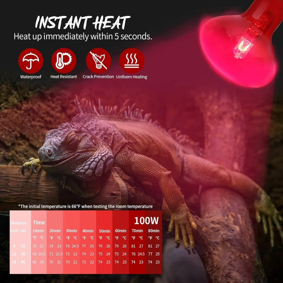 Reptiles & Amphibian FIVEAGE | Fiveage Red Pet Light Uva Spot Lamp 100W Heat Lamp Heating Infrared Bulb For Reptile And Amphibian, 2 Pack