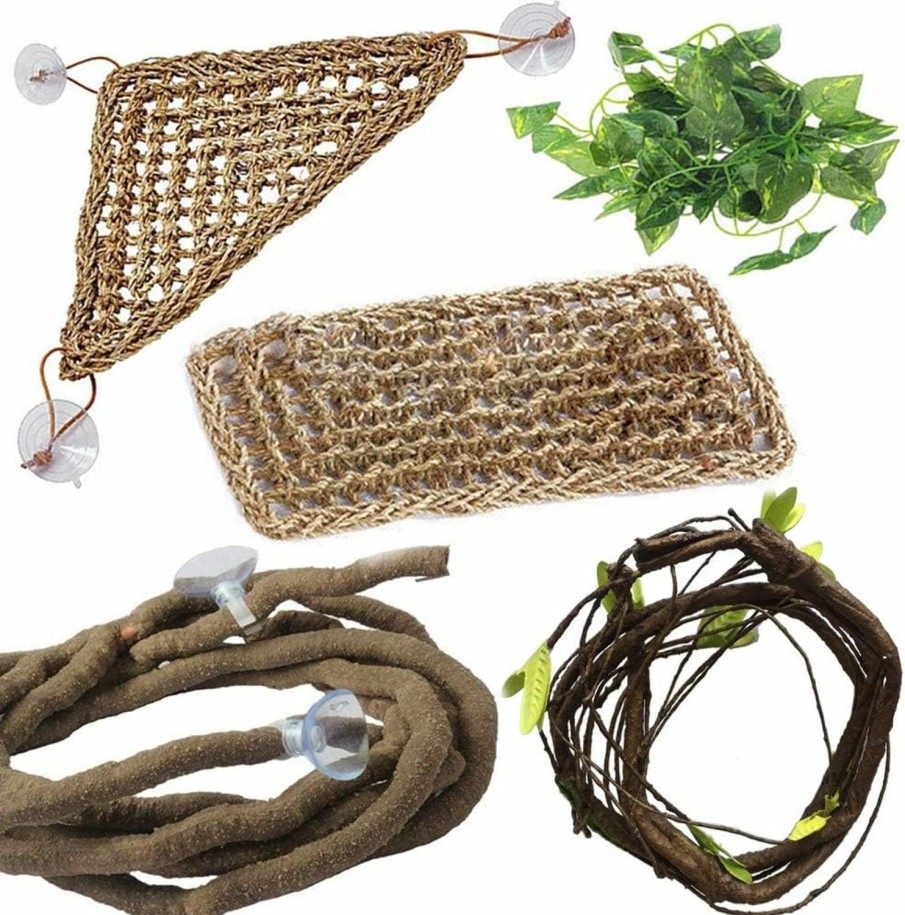 Reptiles & Amphibian PINVNBY | Pinvnby Bearded Dragon Accessories Lizard Hammock Jungle Climber Vines Flexible Leaves Habitat Reptile Decor For Climbing, Chameleon, Lizards, Gecko, Snakes