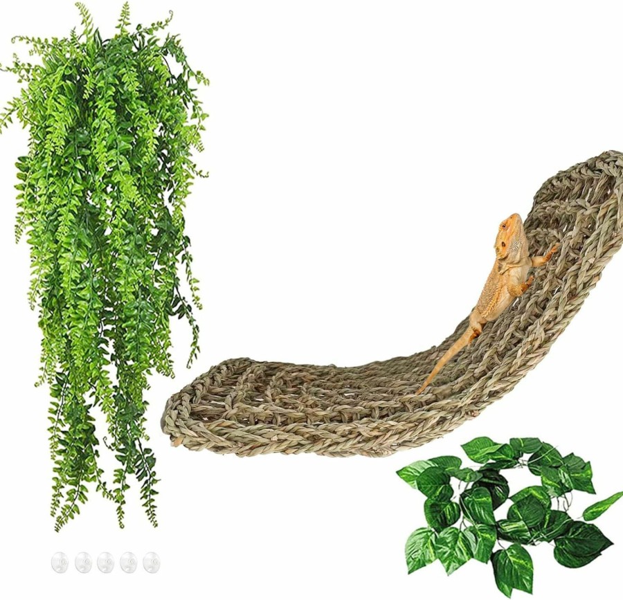 Reptiles & Amphibian kathson | Kathson Bearded Dragon Hammock,Large Lizard Lounger,Reptile Tank Hanging Plants Climbing Jungle Vines Flexible Leaves Decorations For Lizards Chameleon Gecko Snakes(3 Pcs)