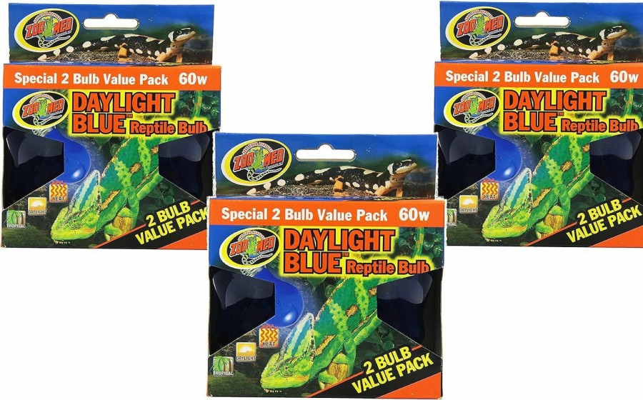 Reptiles & Amphibian Zoo Med | Zoo Med (3 Boxes) 2-Pack Daylight Blue Reptile Bulb, 60-Watt - 6 Bulbs Total