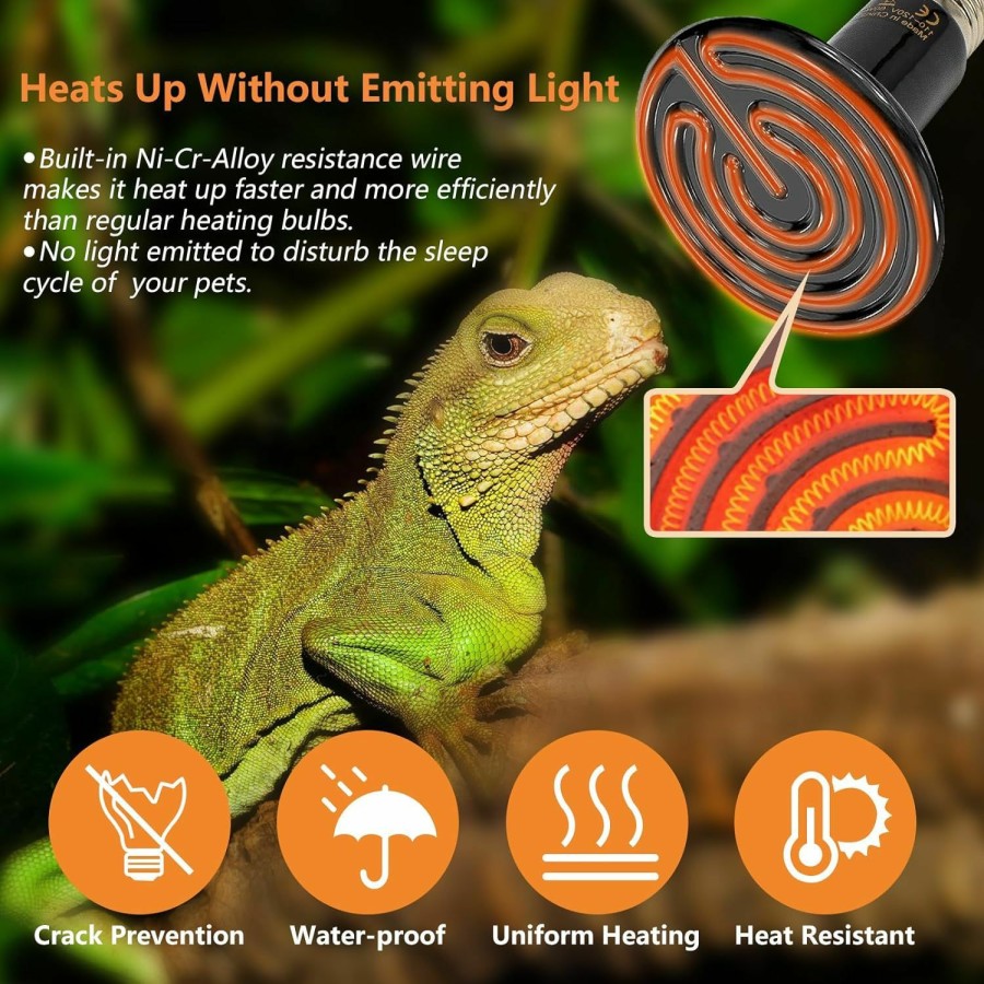 Reptiles & Amphibian JamgoZoo | Jamgozoo Reptile Heat Bulbs, 150W Ceramic Heat Emitter Lamp For Reptiles, Amphibian, Chicken, Dog, Cat (Black, Pack Of 2)