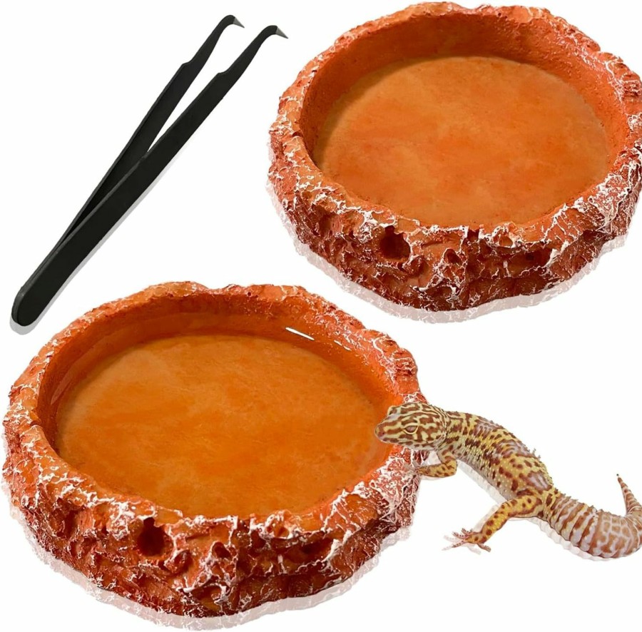 Reptiles & Amphibian YUBONUS | 2 Reptile Feeding Dish Water Dish Food Bowls,Breadworm Feeding For Leopard Gecko Lizard Spider Scorpion Chameleon (2Pcs Round B)