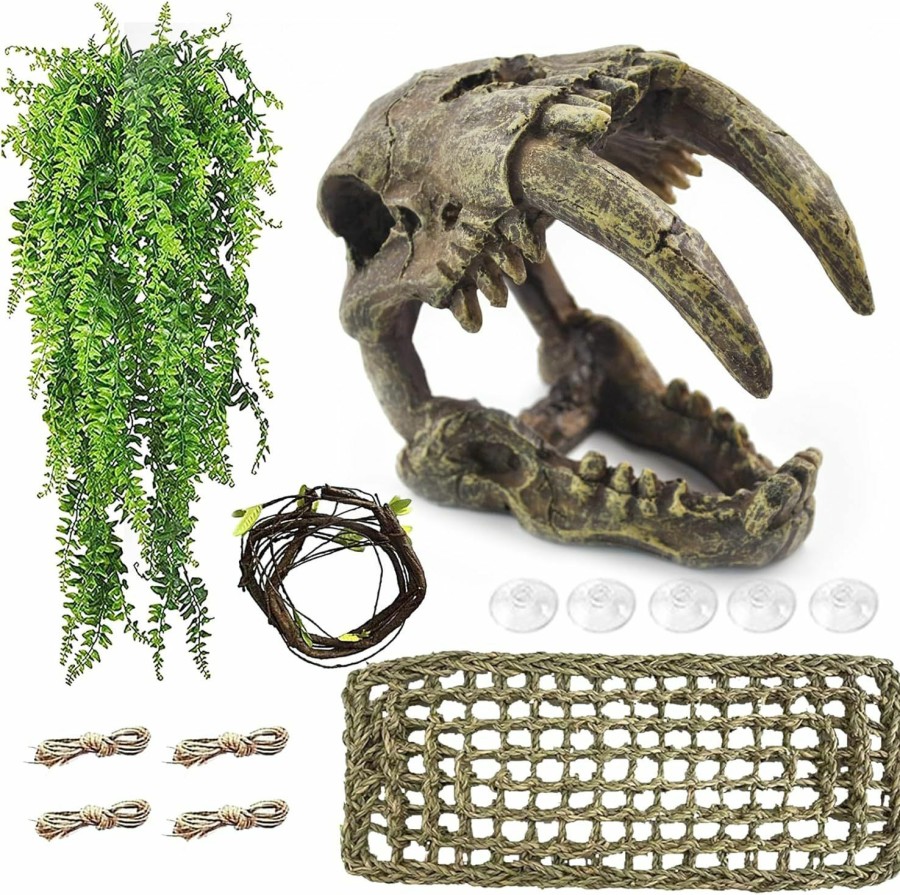 Reptiles & Amphibian MUYG | Muyg 5 Pcs Tank Accessories For Bearded Dragon Include Resin Classical Castle Reptile Climb Habitat Decor Hanging Jungle Vines Flexible Leaves Climbing Decor For Lizard Gecko Chameleon Spider