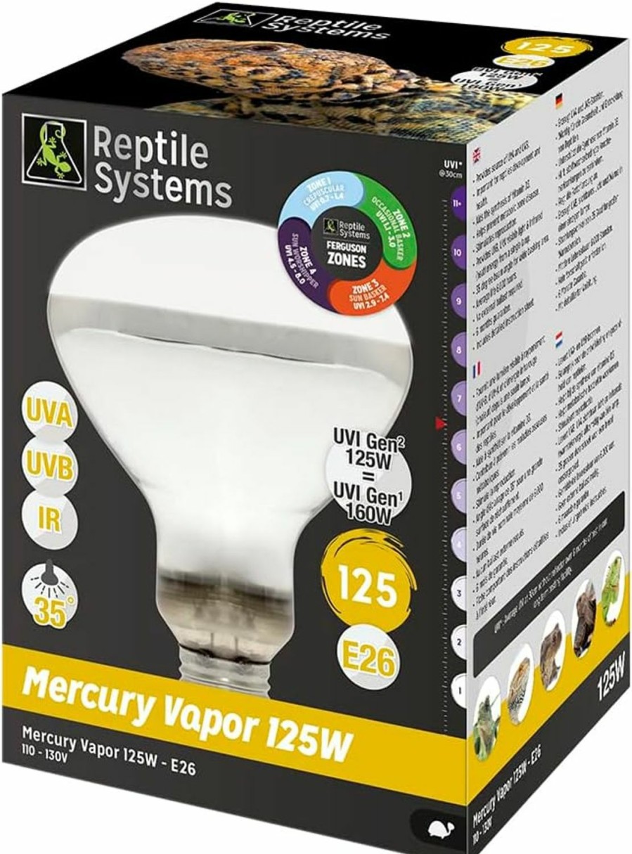 Reptiles & Amphibian Reptile Systems | Reptile Systems Mercury Vapor D3 Uv Basking Lamp 80 Watts Full Spectrum Amphibian & Reptile Lighting: Uva, Uvb, Visible Light, & Infrared Heat Energy