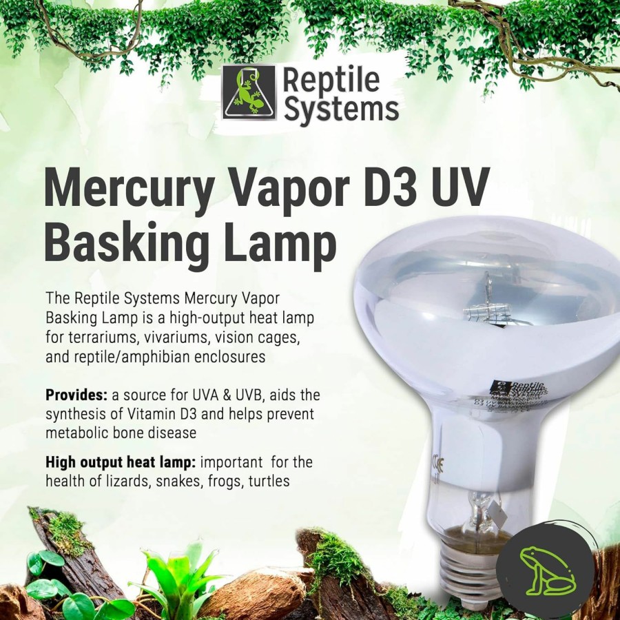 Reptiles & Amphibian Reptile Systems | Reptile Systems Mercury Vapor D3 Uv Basking Lamp 80 Watts Full Spectrum Amphibian & Reptile Lighting: Uva, Uvb, Visible Light, & Infrared Heat Energy