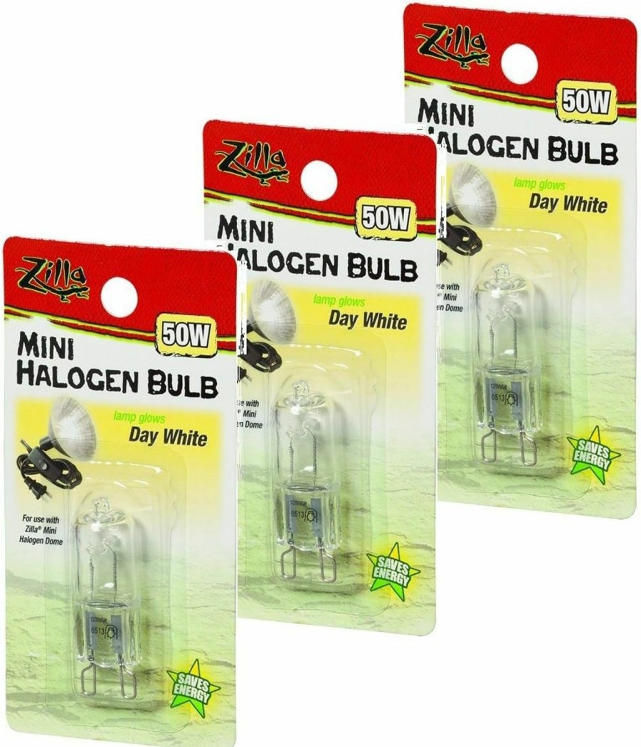 Reptiles & Amphibian Zilla | Zilla Mini Halogen Lamp Reptile Bulb, 50-Watt, Day White (3 Pack)