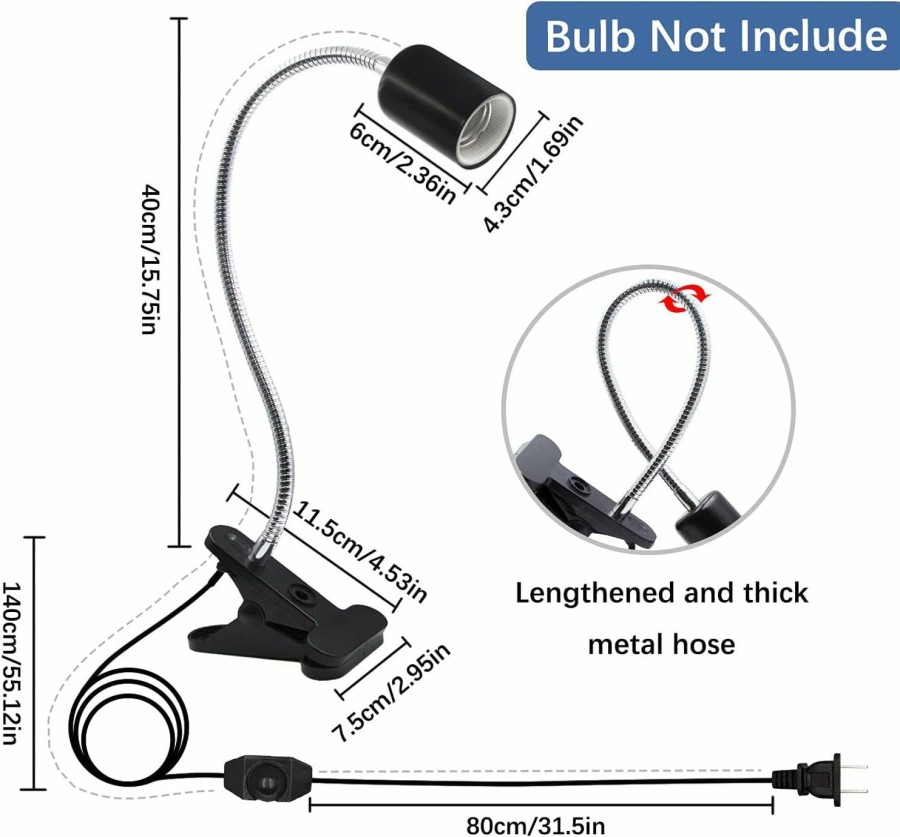 Reptiles & Amphibian Bahong | Reptile Heat Lamp,Aquarium Tank Heat Light,E26/E27 Turtle Basking Spot Lamp With Dimmable Switch,86.6In Habitat Basking Heat Lamp,Heating Lighting For Tortoise/Lizard/Amphibian/Snake/Aquarium(No Bulb)