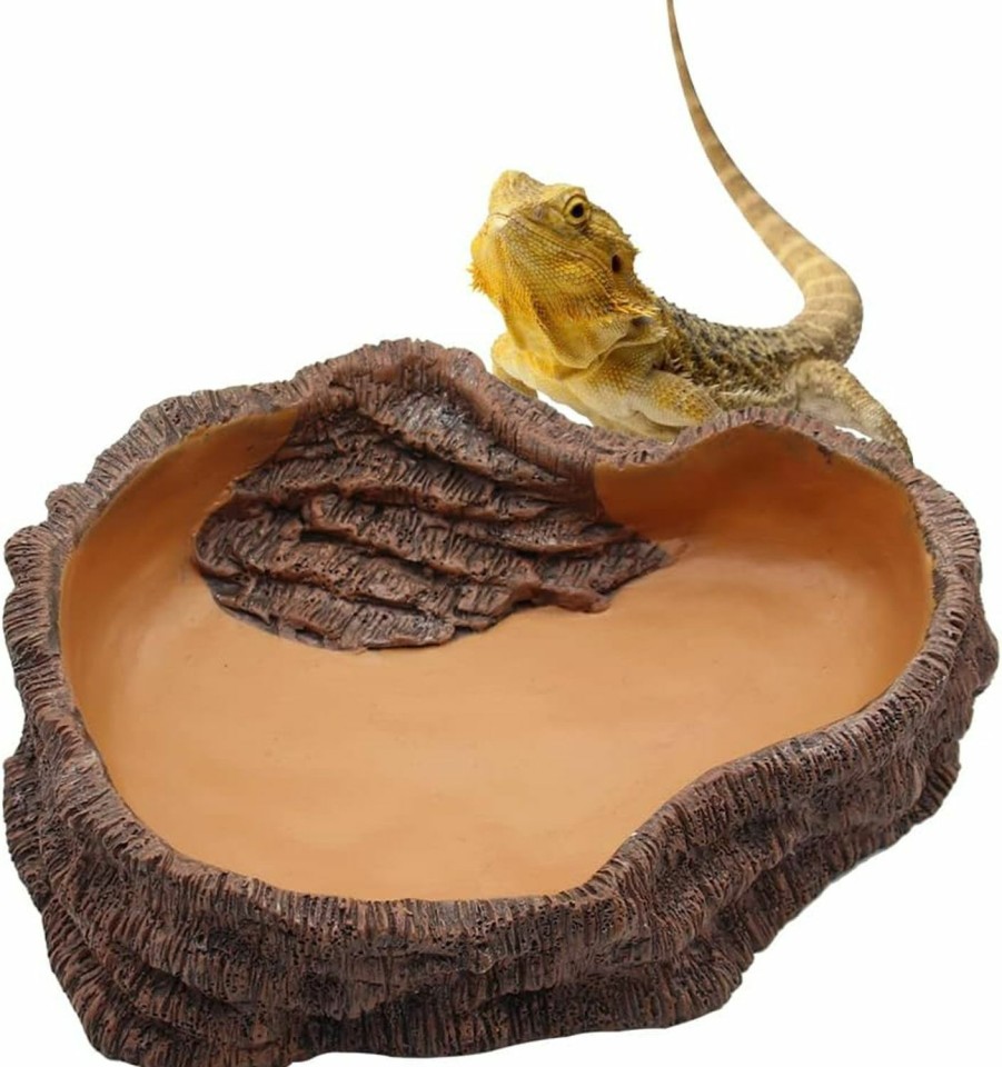 Reptiles & Amphibian APlayfulBee | Aplayfulbee Reptile Water Bowl, Large Resin Rock Worm Feeder Dish Food Feeder Bowl, Amphibian Feeding Bowl Decor For Lizards, Chameleon, Leopard Gecko, Frog, Bearded Dragons, Snake (Stump Design, L)