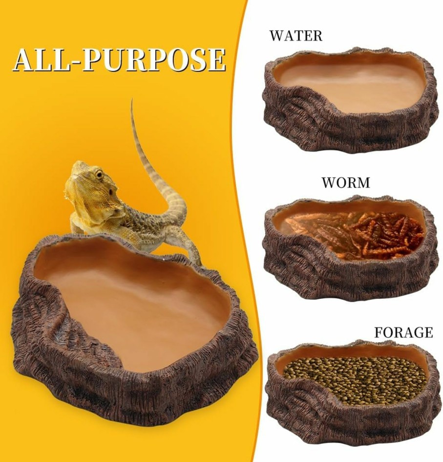 Reptiles & Amphibian APlayfulBee | Aplayfulbee Reptile Water Bowl, Large Resin Rock Worm Feeder Dish Food Feeder Bowl, Amphibian Feeding Bowl Decor For Lizards, Chameleon, Leopard Gecko, Frog, Bearded Dragons, Snake (Stump Design, L)