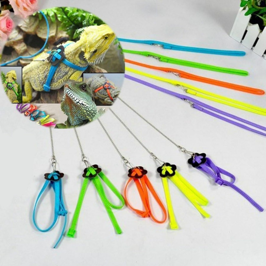 Reptiles & Amphibian Hypeety | Reptile Lizard Outdoor Walk Adjustable Harness Leash Anti-Bite Light Soft Bearded Dragon Accessories Parrot African Grey Cockatoo Macaw Ringneck Parakeet Outside Free Lovebird Supplies (Random Color)