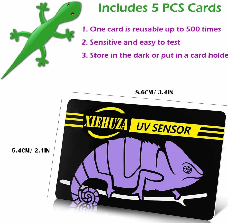 Reptiles & Amphibian XIEHUZA | Xiehuza 5Pack Quick Uvb Test Sensor Cards, Reusable Reptile Uvb Tester Heating Bulb Photochromic Uvb Card Indicator Over 500 Times, Uvb Light Meter For Sunglass Test Sterilizing