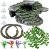 Reptiles & Amphibian Zeyune | Zeyune 14 Pcs Reptile Hide Shale Scape Reptile Rock Hide Cave Hideout Plants Fake Vines And Leaves With Suction Cups For Bearded Dragons Tank Accessories Snake Turtle Lizard Fish Habitat Decorations