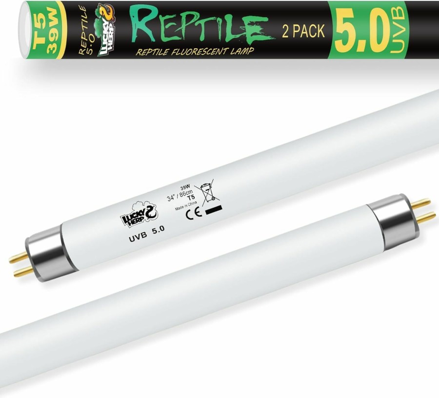 Reptiles & Amphibian LUCKY HERP | Lucky Herp 2 Pack T5 Uvb 5.0 Reptile Light 24W, Uva Uvb Fluorescent Lamp Tube, Uvb Lighting Bulb For Turtles, Chameleon, Tortoises, Lizard