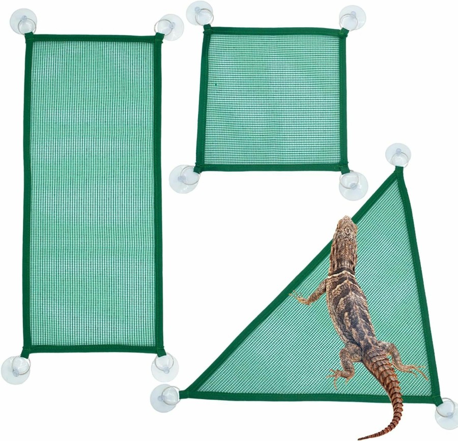 Reptiles & Amphibian PINVNBY | Pinvnby Bearded Dragon Hammock,Mesh Reptile Hammock Lizards Lounger Swing Hanging Bed Habitat Decoration Reptiles Tank Accessories With 11 Pcs Suction Cups For Gecko Chameleon Snakes (3 Pack)