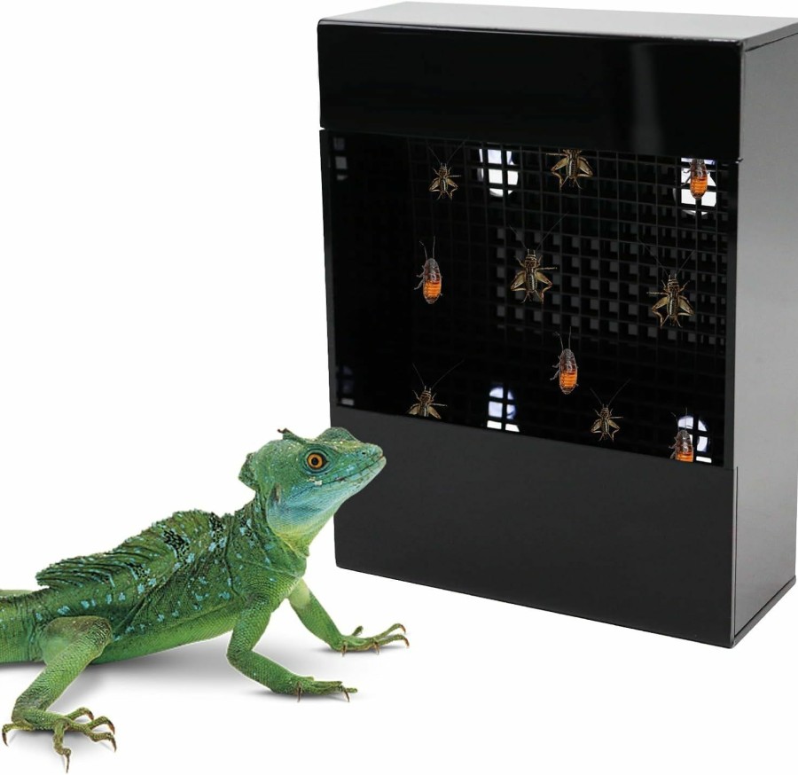 Reptiles & Amphibian Neeenn | Chameleon Feeding Bowl, Black Acrylic Reptile Feeder Box, Wall-Mounted Insect Feeder With Suction Cups, Tank And Aquarium Accessories, Suitable For Lizard Bearded Dragon Gecko Frog