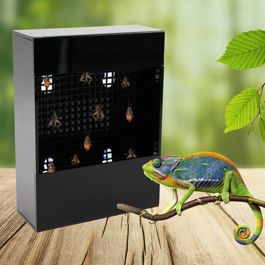 Reptiles & Amphibian Neeenn | Chameleon Feeding Bowl, Black Acrylic Reptile Feeder Box, Wall-Mounted Insect Feeder With Suction Cups, Tank And Aquarium Accessories, Suitable For Lizard Bearded Dragon Gecko Frog