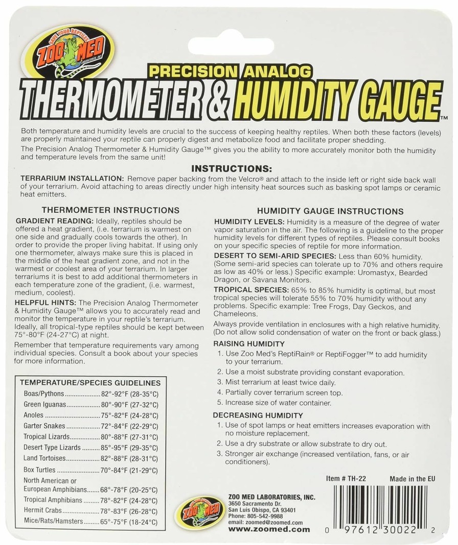 Reptiles & Amphibian Zoo Med | Zoo Med Dual Thermometer And Humidity Gauge