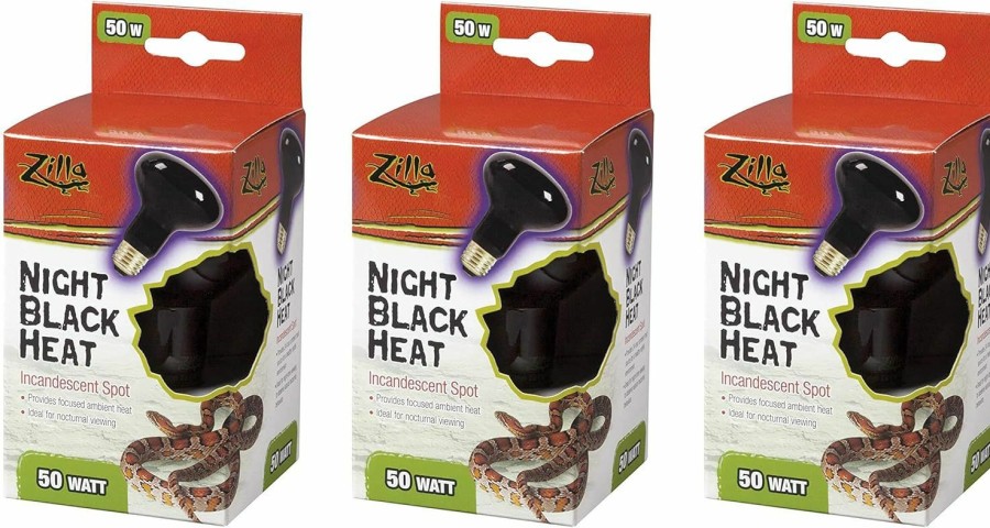 Reptiles & Amphibian Zilla | Zilla 3 Pack Of Night Black Heat Incandescent Spot Bulbs, 50 Watts, Reptile Night Heat Lamps