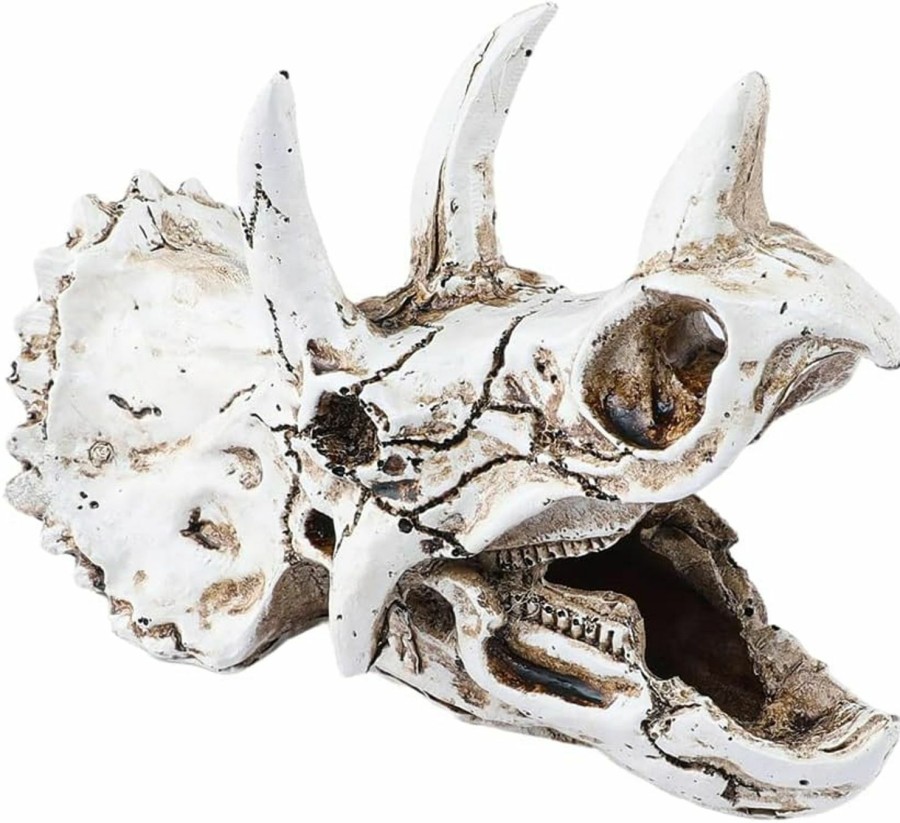 Reptiles & Amphibian Generic | Dinosaur Triceratops Skull Reptile Amphibian Habitat Hide Premium Non-Toxic Resin For Aquariums & Terrariums Large Size