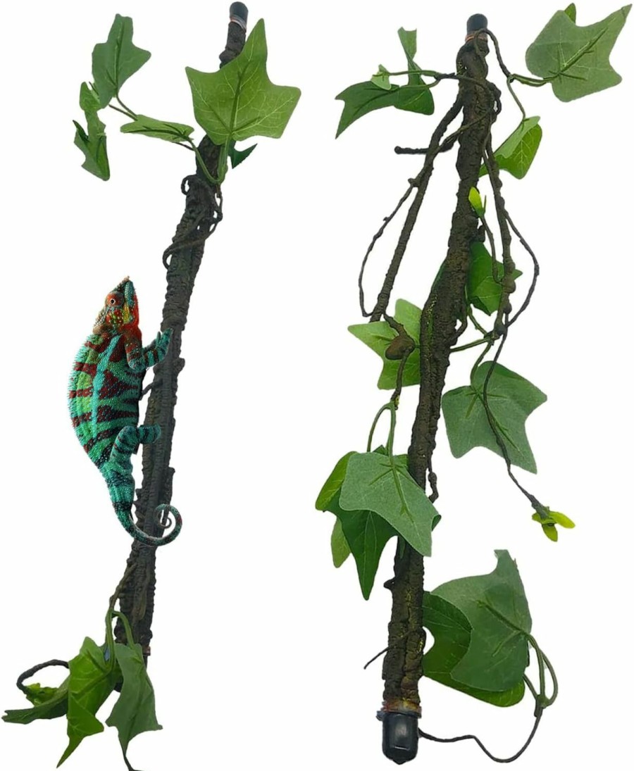 Reptiles & Amphibian BNOSDM | Reptile Climbing Branch Flexible Bend-A-Branch Jungle Vines Terrarium Plant Decoration With Suction Cup For Chameleon Gecko Snake Tree Frog 2Pcs