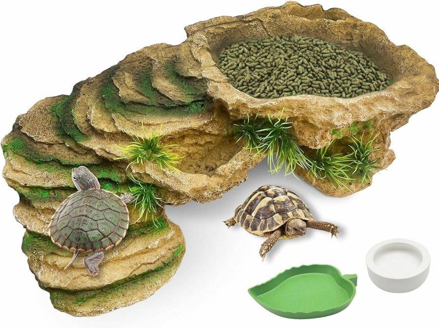 Reptiles & Amphibian Hamiledyi | Hamiledyi Large Turtle Basking Platform Rock Reptile Resting Terrace Resin Bearded Dragons Climbing Ledge Tortoise Ramp Hideout For Tortoise Leopard Gecko Lizards Snake Chameleons