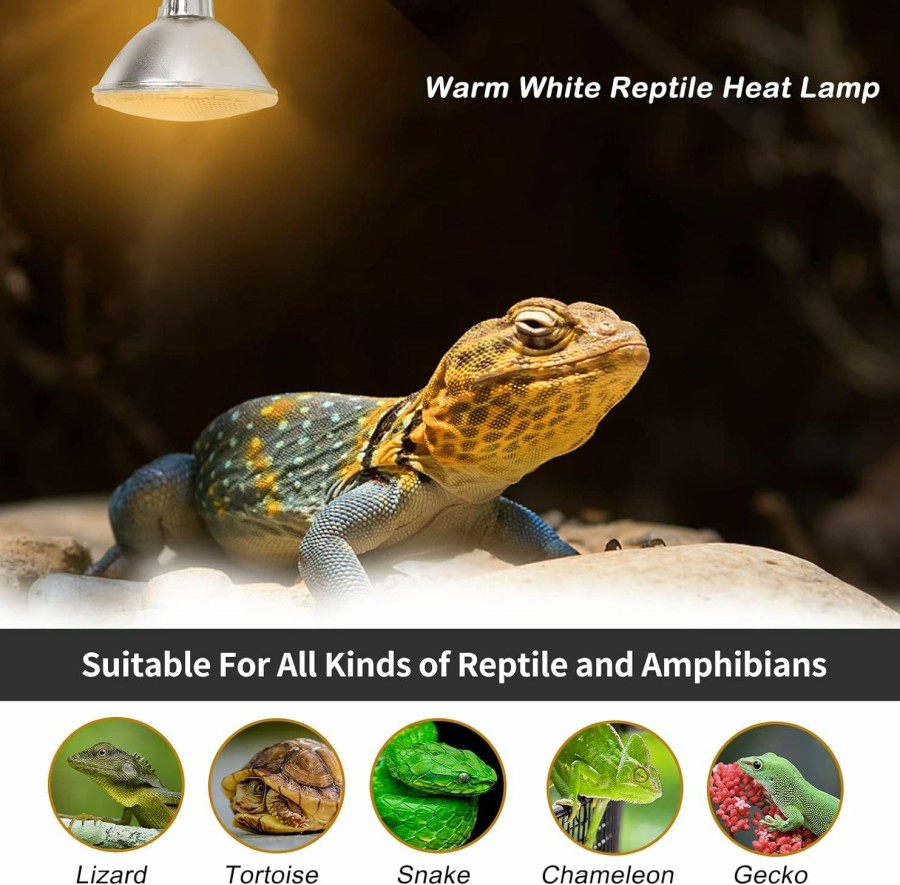 Reptiles & Amphibian FIVEAGE | Fiveage 50W Reptile Heat Lamp Uva Uvb Reptile Light, Simulated Full Spectrum Basking Sunlight Bulb For Reptile Amphibian Tortoise Snake Gecko Bearded Dragon Use,2 Pack