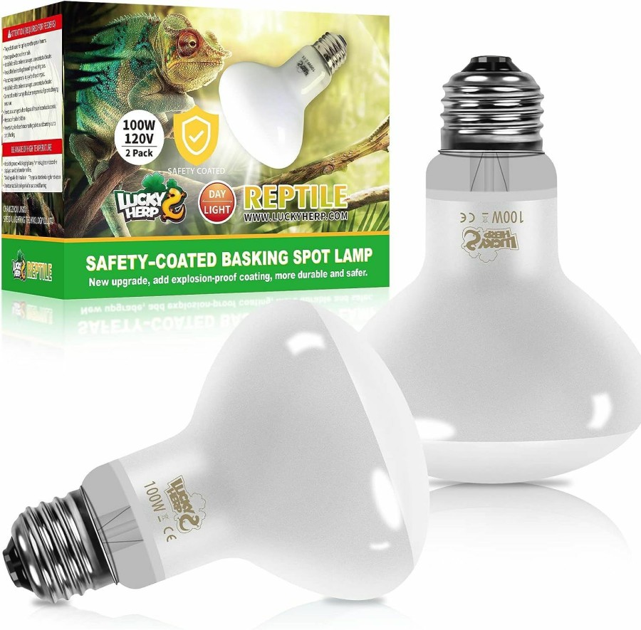 Reptiles & Amphibian LUCKY HERP | Lucky Herp New Upgrade 100W Reptile Heat Lamp Bulb (3Rd Gen, Safer), Amphibian Basking Spot Light Bulb, Uva Reptile Daylight Bulb For Turtle, Bearded Dragon, Lizard Heating Use (2 Pack)