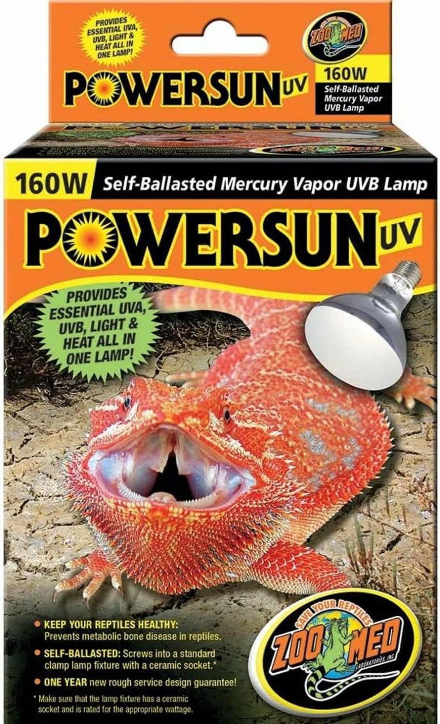 Reptiles & Amphibian Zoo Med | Zoo Med Powersun Uv Bulb, 160 Watt