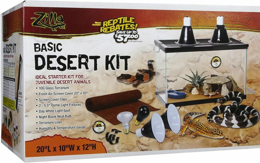 Reptiles & Amphibian Zilla | Zilla 01312 10-Gallon Basic Desert Kit, 10-Inch By 20-Inch By 12-Inch