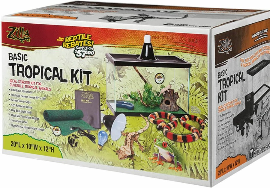 Reptiles & Amphibian Aqueon | Zilla Basic Tropical Reptile Starter Kit, 10 Gallon Terrarium, For Juvenile Tropical Pets