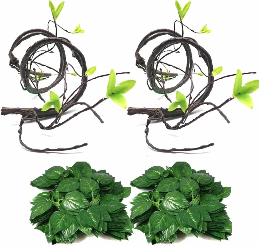 Reptiles & Amphibian Hamiledyi | 4Pcs Flexible Bend-A-Branch Jungle Vines Terrarium Leaves Lizard Gecko Habitat Tank Decor For Frogs, Snakes And More Reptiles