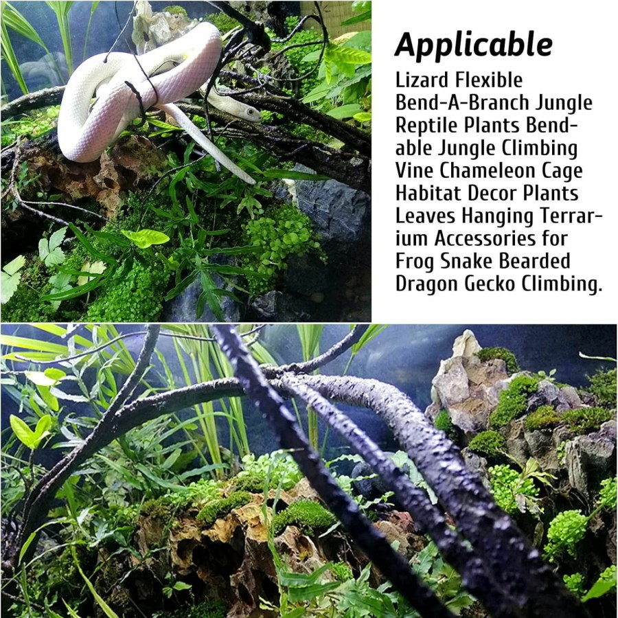 Reptiles & Amphibian Hamiledyi | 4Pcs Flexible Bend-A-Branch Jungle Vines Terrarium Leaves Lizard Gecko Habitat Tank Decor For Frogs, Snakes And More Reptiles