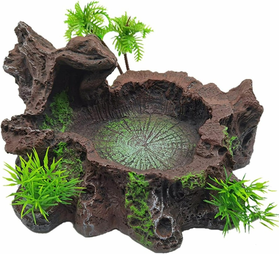 Reptiles & Amphibian Tfwadmx | Tfwadmx Reptile Feeding Bowl,Resin Beared Dragon Food Water Dish Tank Decor With Artificial Plants For Lizard Gecko Chameleon Frog Turtle Spider