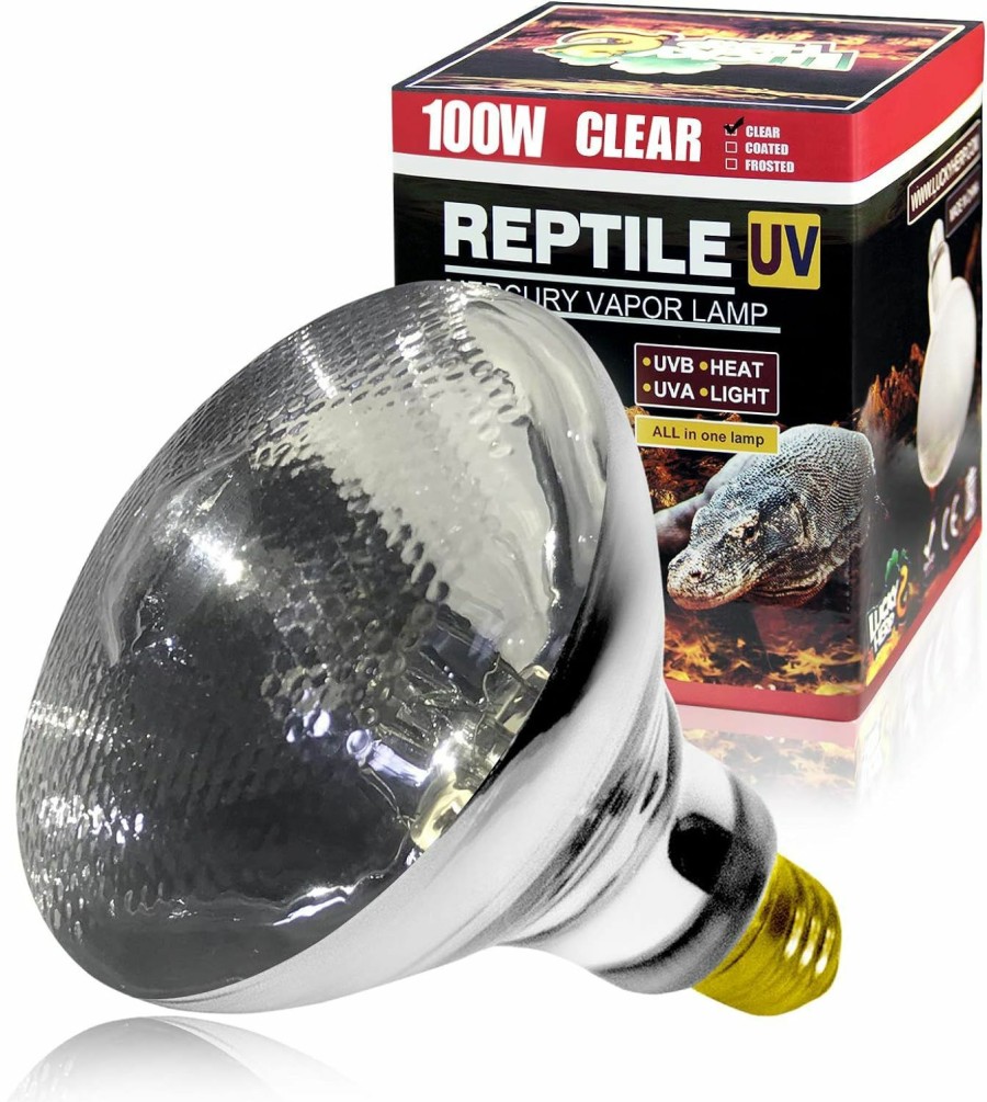 Reptiles & Amphibian LUCKY HERP | Lucky Herp 100 Watt Uva+Uvb Full Spectrum Vapor Heat Lamp Bulb, High Intensity Self-Ballasted Heat Basking Lamp/Bulb/Light For Reptile And Amphibian, Sun Lamp For Bearded Dragon Lizard Turtle(Clear)