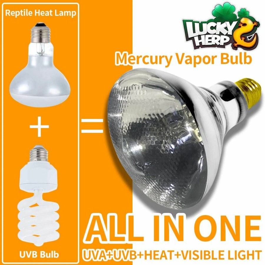 Reptiles & Amphibian LUCKY HERP | Lucky Herp 100 Watt Uva+Uvb Full Spectrum Vapor Heat Lamp Bulb, High Intensity Self-Ballasted Heat Basking Lamp/Bulb/Light For Reptile And Amphibian, Sun Lamp For Bearded Dragon Lizard Turtle(Clear)