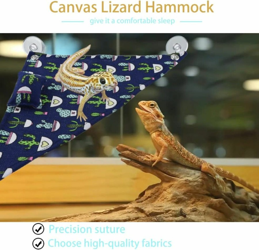 Reptiles & Amphibian DQITJ | 2 Pcs Reptile Hammock With Small Pillow Swing Hanging Bed Lounger Ladder With Adhesive Hooks And Suction Hook For Lizard Leopard Gecko Bearded Dragon Rat (Beige And Blue)