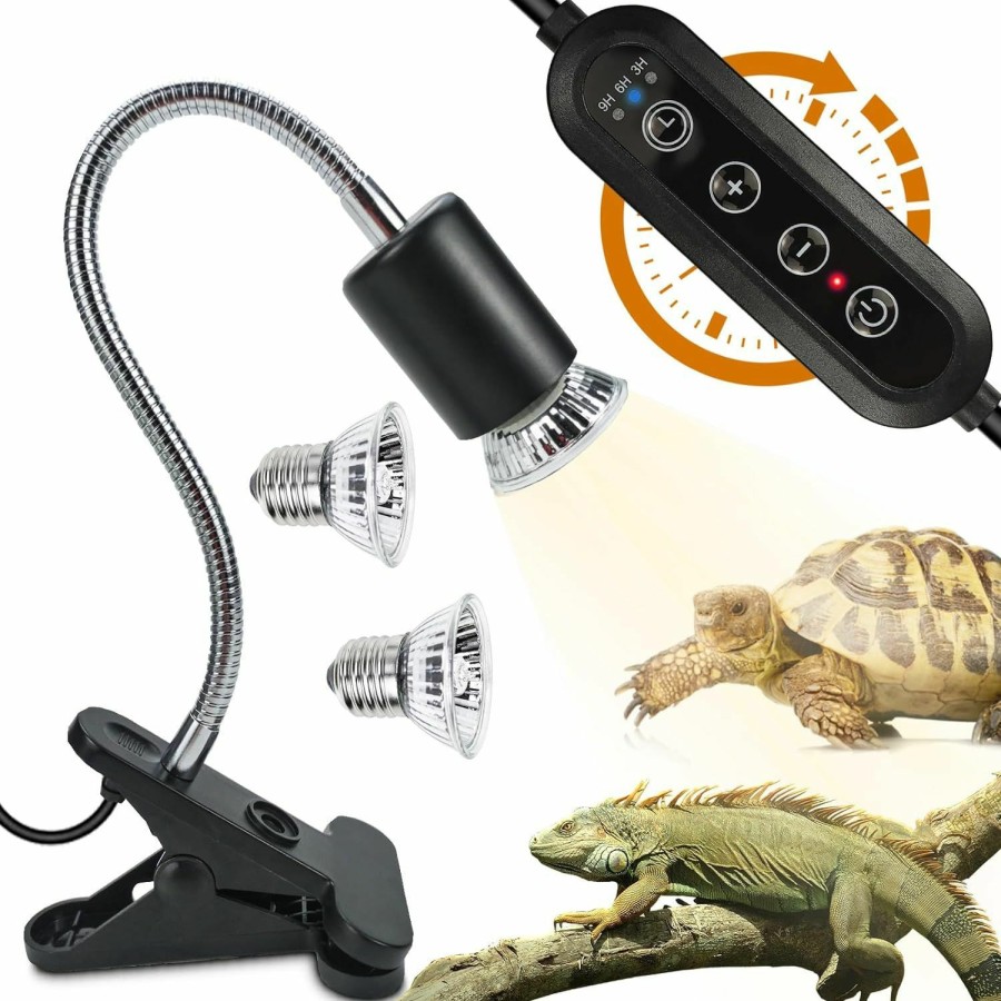 Reptiles & Amphibian BINANO | Binano Timed Heat Lamp With Dual 50W Uvb Uva Bulbs For Reptiles, Turtles, Tortoises, And Puppies: Adjustable Heat Switch, 360 Adjustable Angle, Strong Clips, Ideal For Aquarium Tanks And Basking