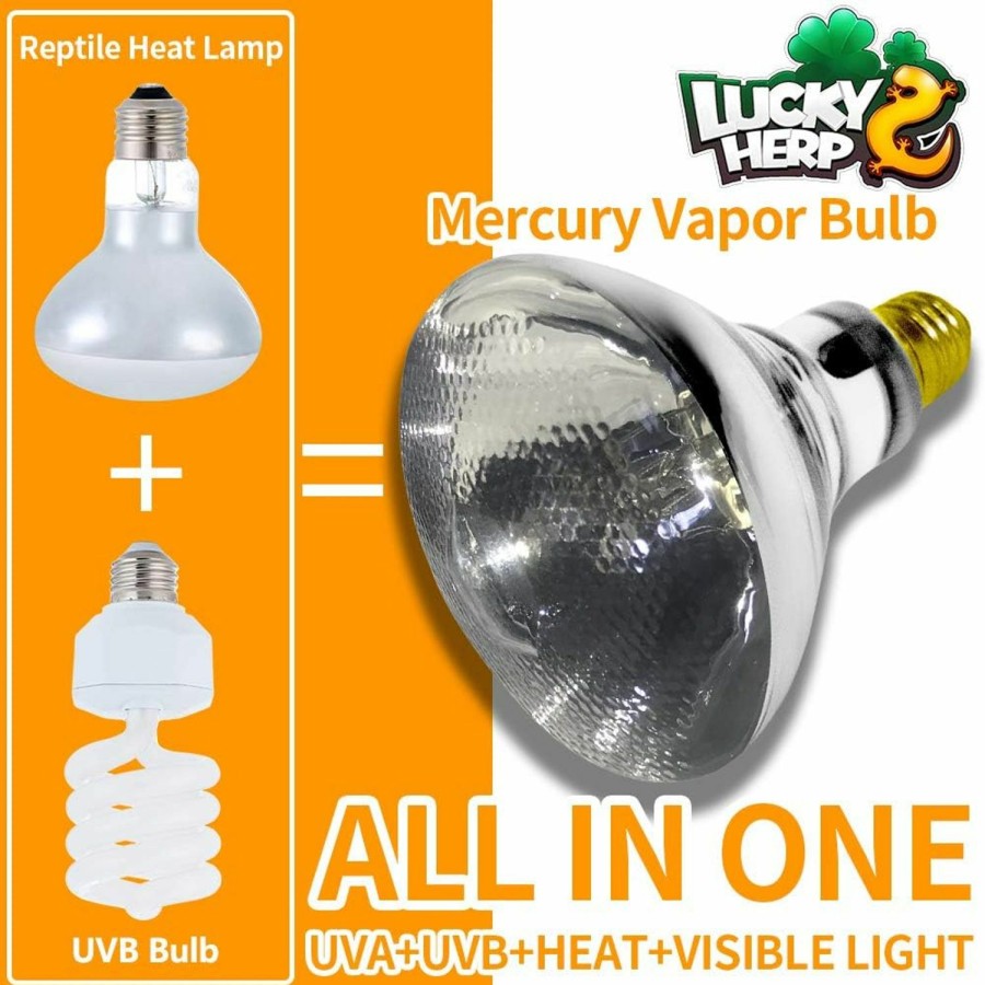 Reptiles & Amphibian LUCKY HERP | Lucky Herp 100 Watt Uva Uvb Full Spectrum Vapor Heat Lamp Bulb, Self-Ballasted Uv Heat Lamp/Bulb/Light For Reptile And Amphibian, Sun Lamp For Bearded Dragon Lizard Turtle(Coated)