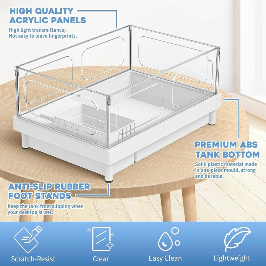 Reptiles & Amphibian Moonorange | Moonorange Small Turtle Tank Kit(Tank+Light+Filter), Acrylic Turtle Tank Starter Kit With Bask Platform, Bottom Drain, Multi-Function Area For Small Reptiles.(White)