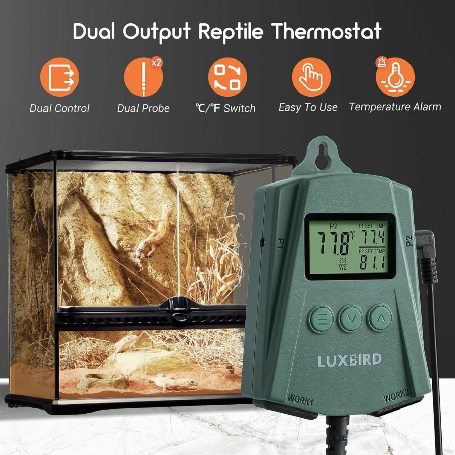 Reptiles & Amphibian Luxbird | Luxbird Reptile Thermostat Controller (250W Per Outlet), Digital Thermostat For Turtles, Lizards, Frogs, And Other Reptiles