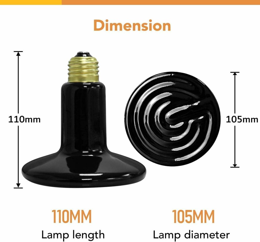 Reptiles & Amphibian Simple Deluxe | Simple Deluxe Reptile Heat Lamp 100W Ceramic Heating Light Bulb Heat-Emitter Brooder Coop Heater No Light, For Amphibian Pet & Incubating Chicken, 90Mm Diameter,Black