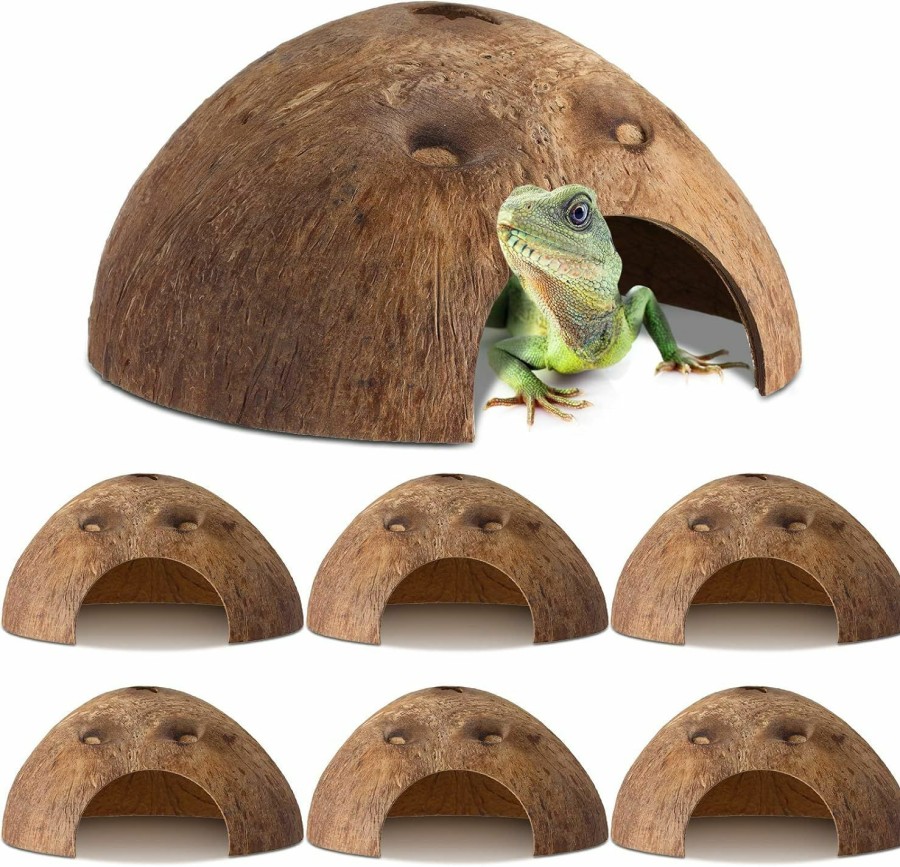 Reptiles & Amphibian Woanger | 6 Pcs Coconut Shell Reptile Hideouts Hut Reptile Hides And Caves Coconut Hide For Reptile Small Animal Hide Cave Hut For Leopard Gecko Snake Aquarium Fish Lizard Hermit Crab Supplies House Accessories