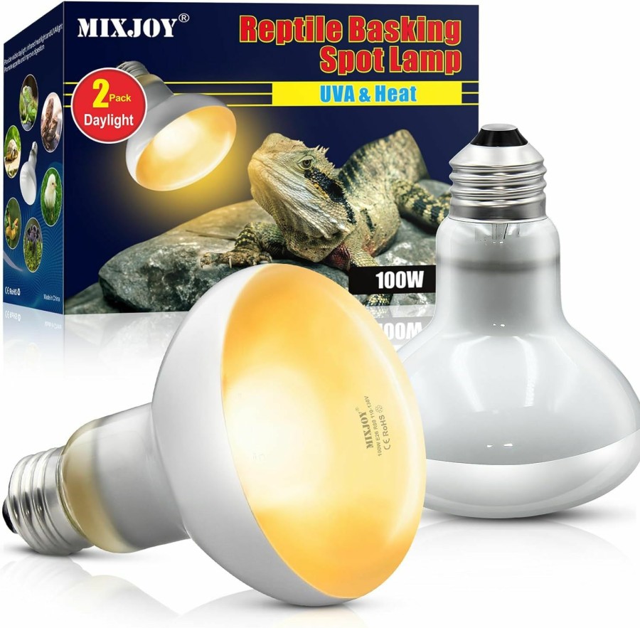 Reptiles & Amphibian MIXJOY | Mixjoy Reptile Heat Lamp 100W 2 Pack, Uva Daylight Basking Spot Light, Amphibians Basking Bulbs Heat Lamps, Heat Lamp Bulbs For Reptiles, Lizard, Tortoise, Bearded Dragon